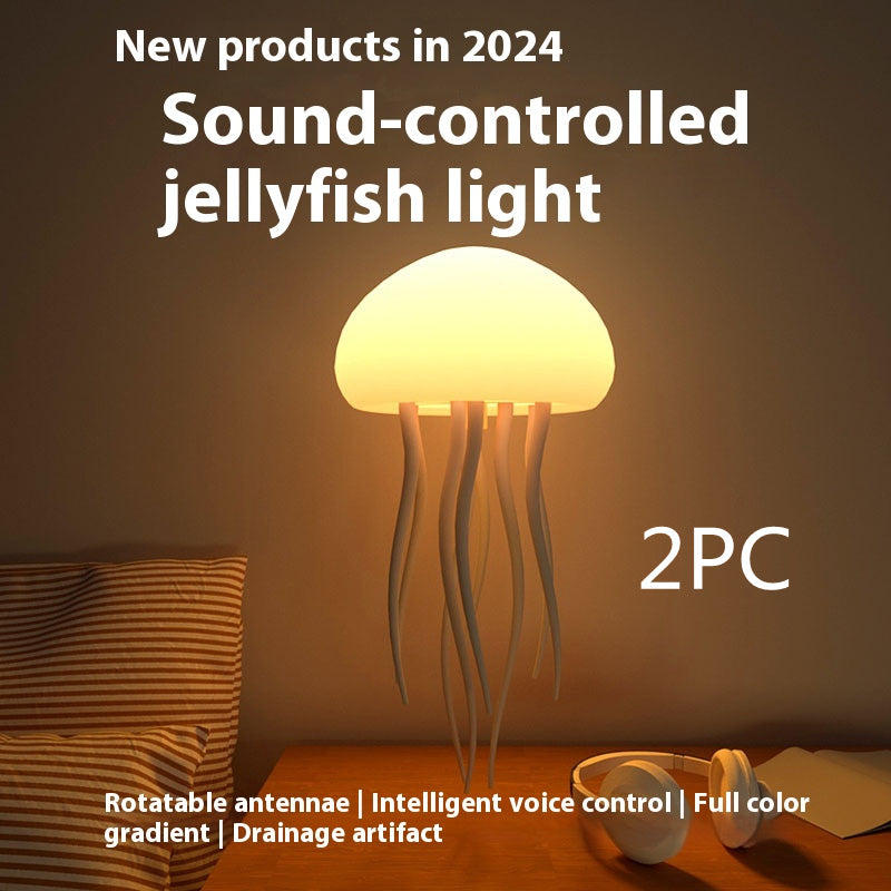 A soft glowing jellyfish lamp that gently moves like the sea, creating a peaceful and relaxing atmosphere perfect for your bedside or desk.