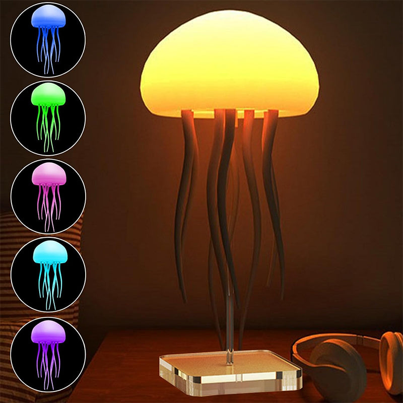 A soft glowing jellyfish lamp that gently moves like the sea, creating a peaceful and relaxing atmosphere perfect for your bedside or desk.