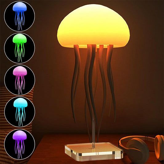 A soft glowing jellyfish lamp that gently moves like the sea, creating a peaceful and relaxing atmosphere perfect for your bedside or desk.