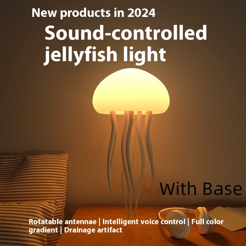 A soft glowing jellyfish lamp that gently moves like the sea, creating a peaceful and relaxing atmosphere perfect for your bedside or desk.