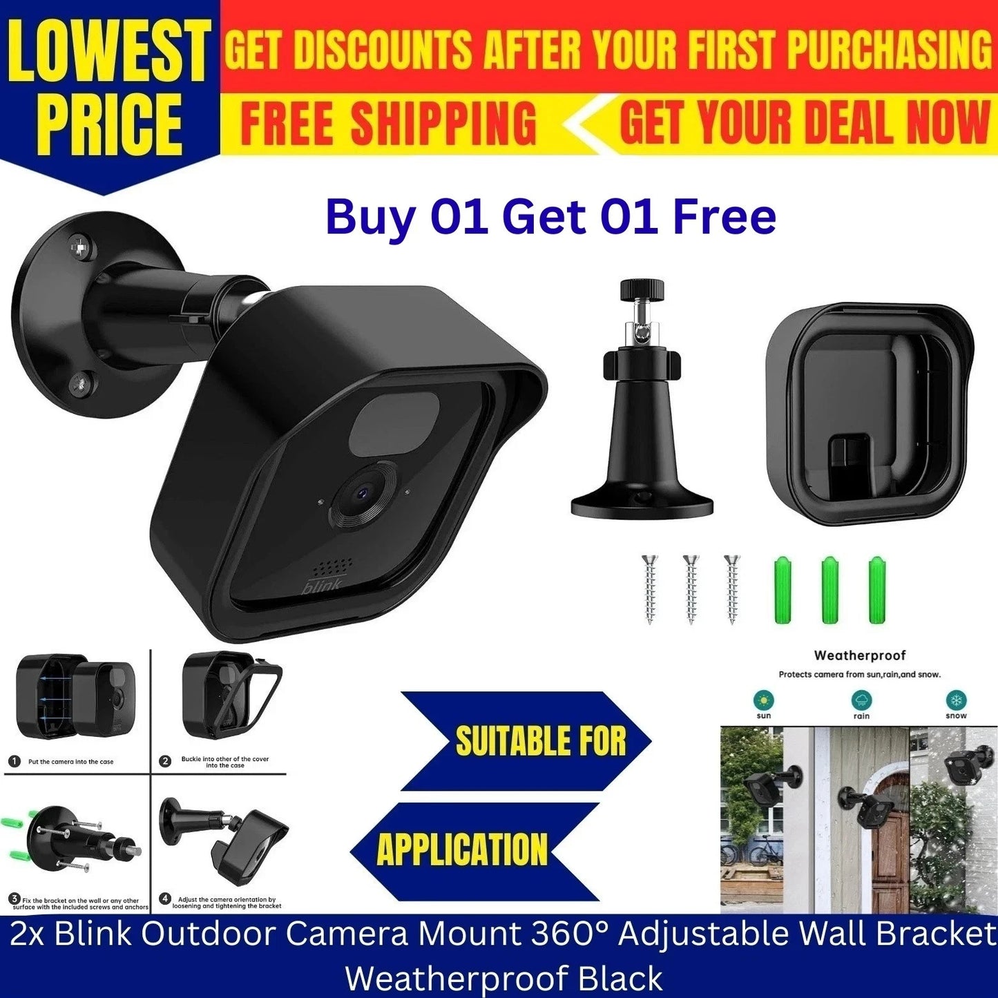 Blink Outdoor Camera Mount – 360° Adjustable Weatherproof Wall Bracket (Pack of 2)