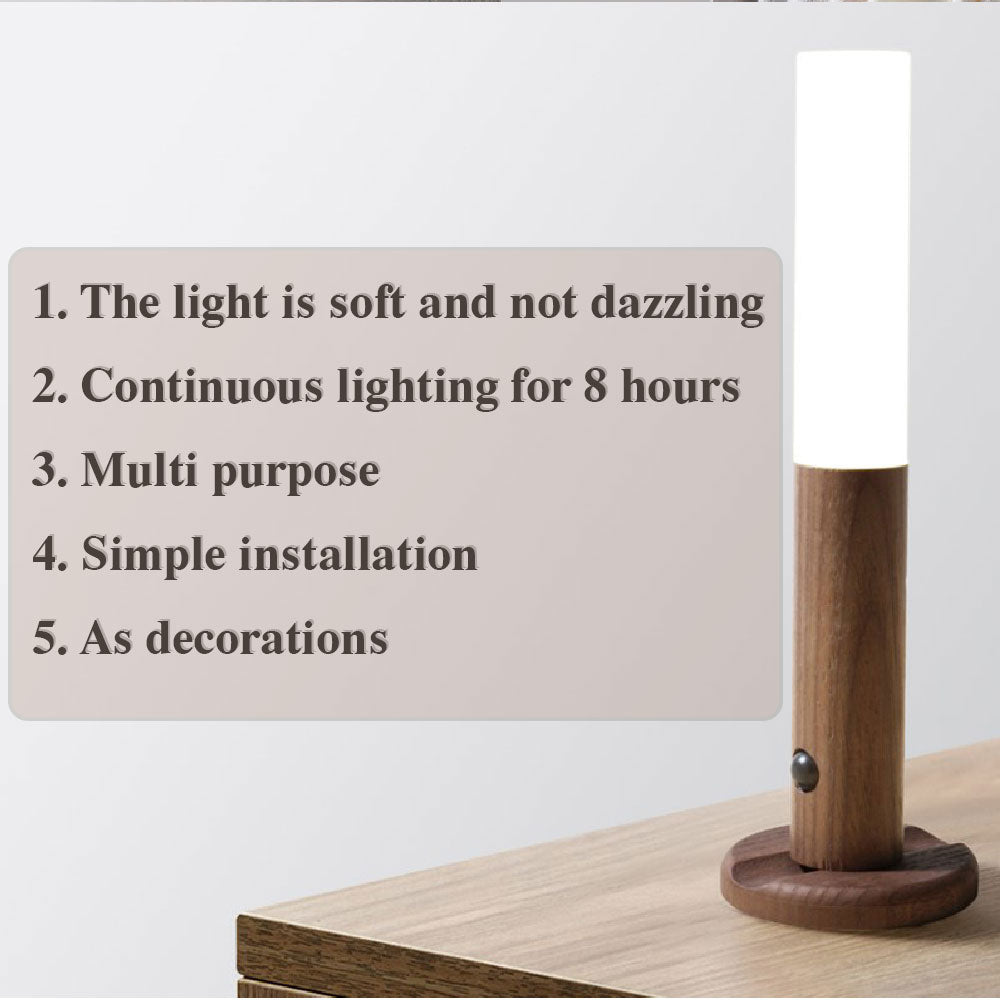 Auto LED USB Magnetic Wooden Wireless Night Light with PIR Motion Sensor Perfect for Corridors, Porches, Cabinets & Walls