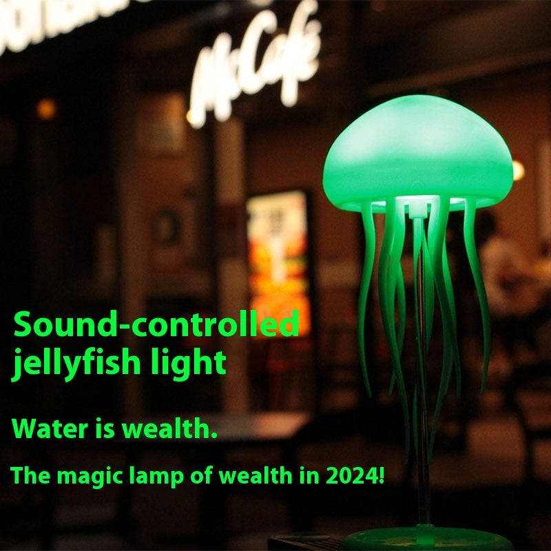A soft glowing jellyfish lamp that gently moves like the sea, creating a peaceful and relaxing atmosphere perfect for your bedside or desk.