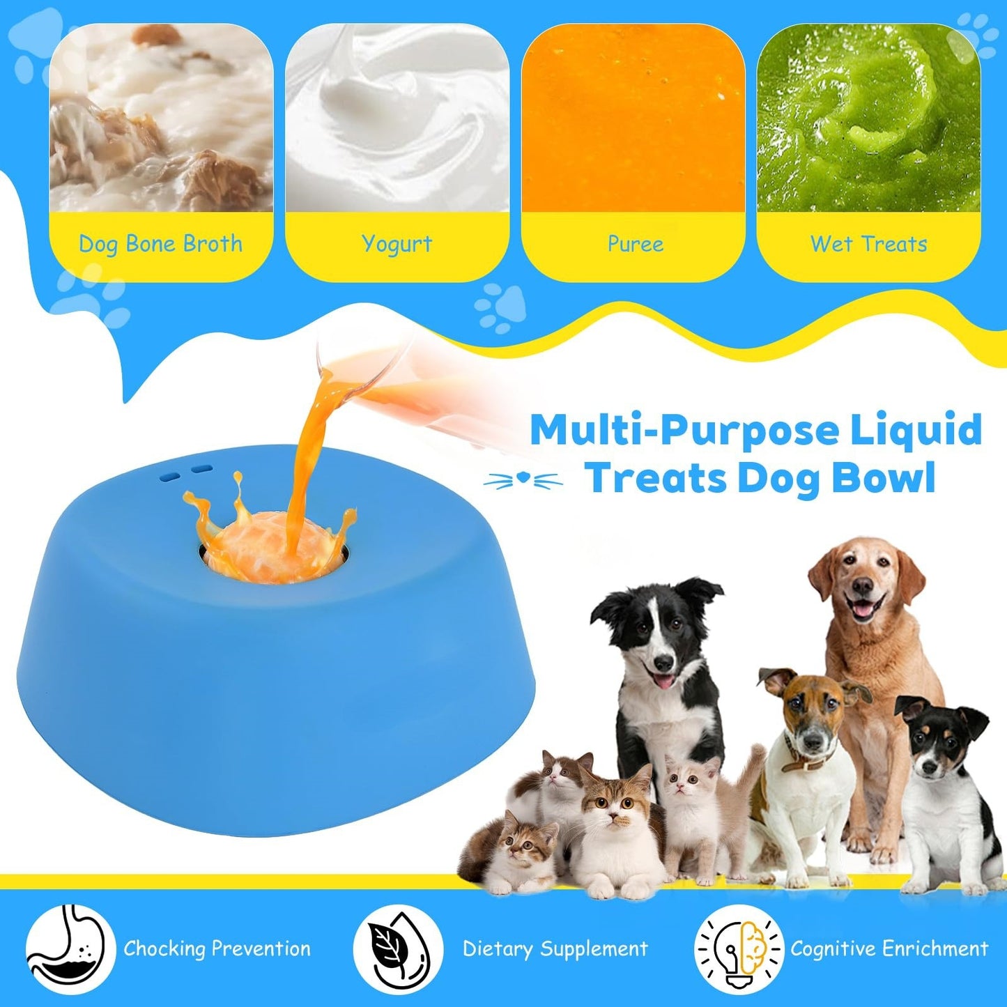 Non-Slip Slow Feeder Dog Bowl | Lick Bowl for Bone Broth, Yogurt & Liquid Treats | All Breeds