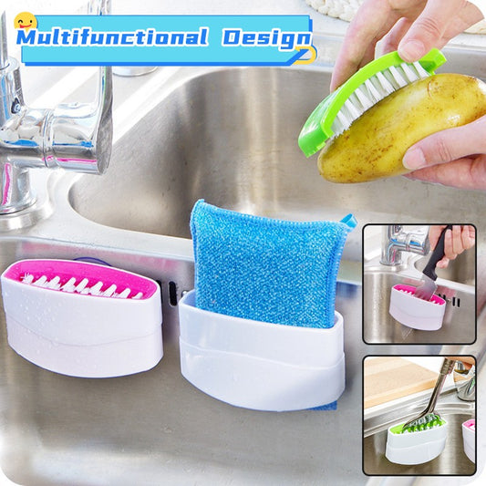 A creative kitchen cleaning brush with suction cup, perfect for washing knives, forks, chopsticks, fruits, and vegetables easily.